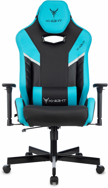 Кресло игровое Knight Thunder 5X черный/голубой эко.кожа крестов. металл